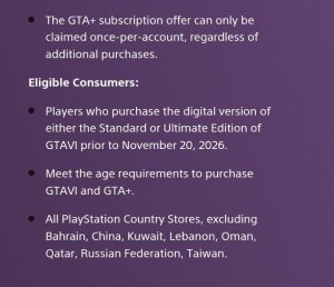 PlayStation store indicating that GTA 6 will not be available in Bahrain, China, Kuwait, Lebanon, Oman, Qatar, Russian Federation and Taiwan.