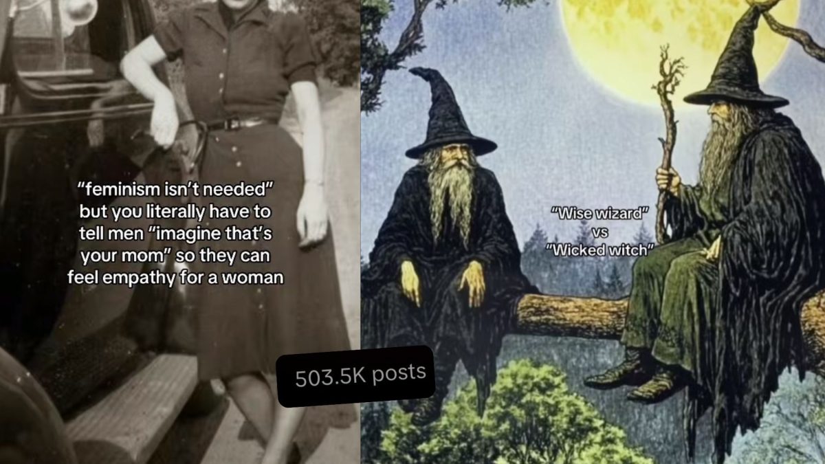 TikTok audio page showing “There’s a Man” sound with 500K+ uses about misogyny and gender double standards